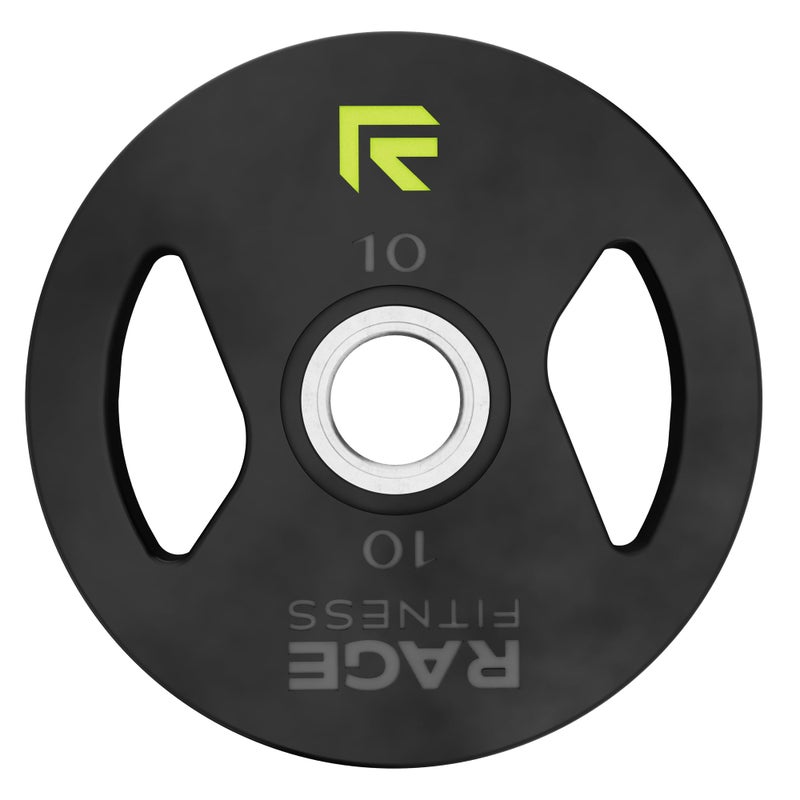 Rage Fitness أوزان حديدية من رايج فيتنس، مطلية بالمطاط، إدخال فولاذي 2" (5 رطل، 10 رطل، 25 رطل، 45 رطل - تُباع بشكل فردي) - Image 1