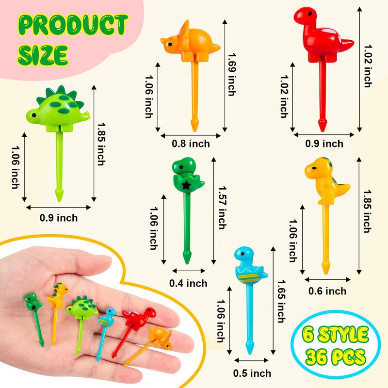 36pcs Mini Dinosaur Food Picks, Cute Cartoon Animal Fruit Toothpicks for Dinosaurs Birthday Party Bento Picks for Sandwiches, Snacks Desserts Accessory - Image 2