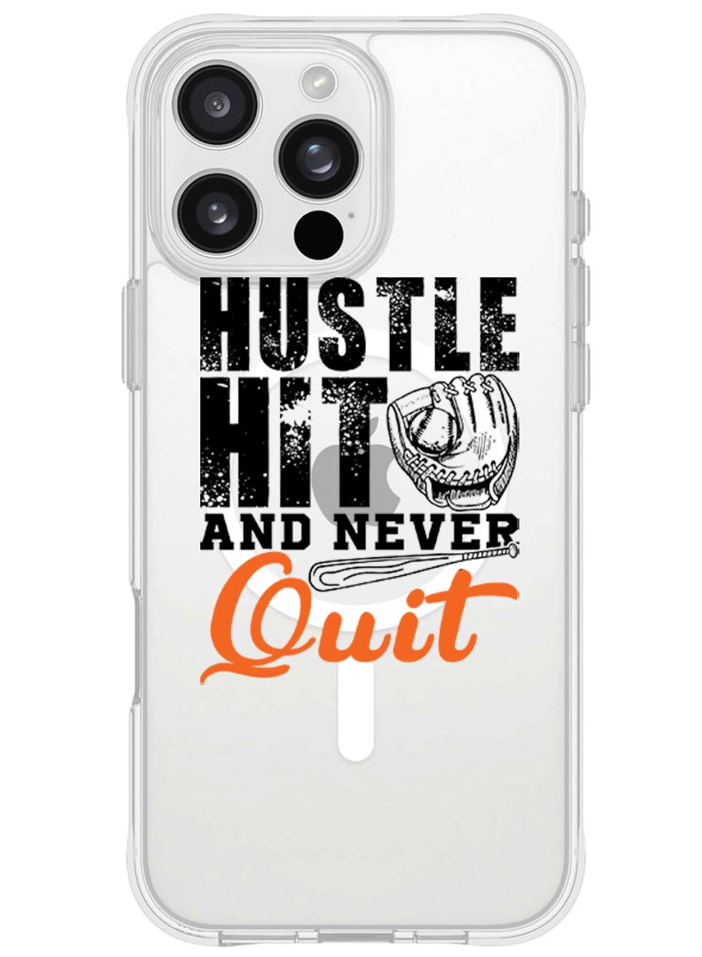 Theodor iPhone 16 Pro Max Magsafe Magnetic Case for iPhone Compatible with Wireless Charging, Shockproof Phone Bumper Cover - Hustle hit and never quit black - Image 1