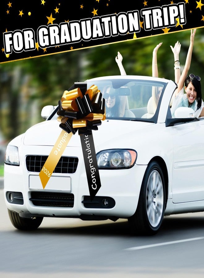 Geosar 20 Inch Graduate Big Car Bow Large Giant Graduation Congratulations Car Bow Ribbon for 2026 Graduation Gift Birthday Party Decoration, Black, Gold - Image 5