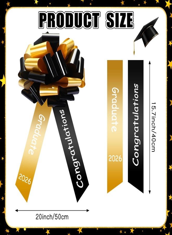Geosar 20 Inch Graduate Big Car Bow Large Giant Graduation Congratulations Car Bow Ribbon for 2026 Graduation Gift Birthday Party Decoration, Black, Gold - Image 2