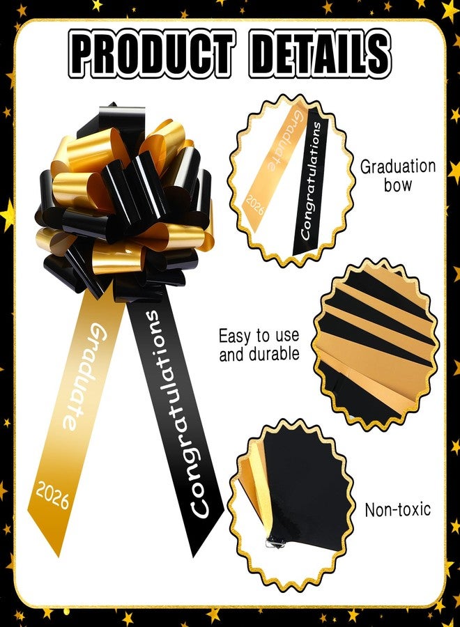 Geosar 20 Inch Graduate Big Car Bow Large Giant Graduation Congratulations Car Bow Ribbon for 2026 Graduation Gift Birthday Party Decoration, Black, Gold - Image 4