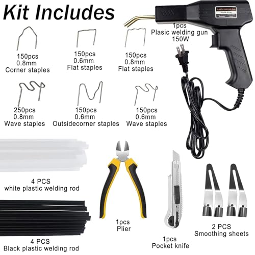Ghguole 150W Upgraded Plastic Welder Kit,1000PCS Hot Stapler Welding Machine Car Bumper Repair Kit,2 in 1 Plastic Welder Soldering Gun with Weld Rods,6 Types Staples for Bumper/Kayak/Plastic Product Repairs - Image 2
