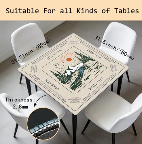 FDHSPAAM Vintage Boho Camping Mahjong Mat 315 x 315 Inch Forest Mountain Nature Adventure Camper NonSlip Noise Reduction Mahjong Table Mat for American Mah Jong Poker Card Board Games Dominoes - Image 5
