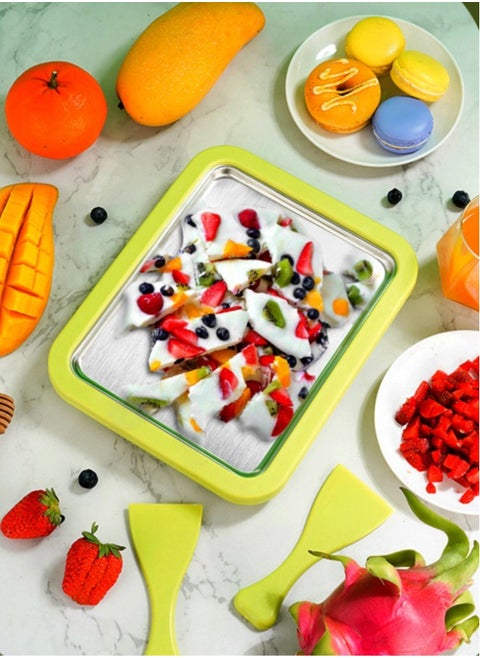Homemade Yogurt Ice Cream Maker,  Small Fried Ice Maker, Yogurt Frozen Pan,Kids Can Make Simple Homemade Ice Cream with Ice Spatula