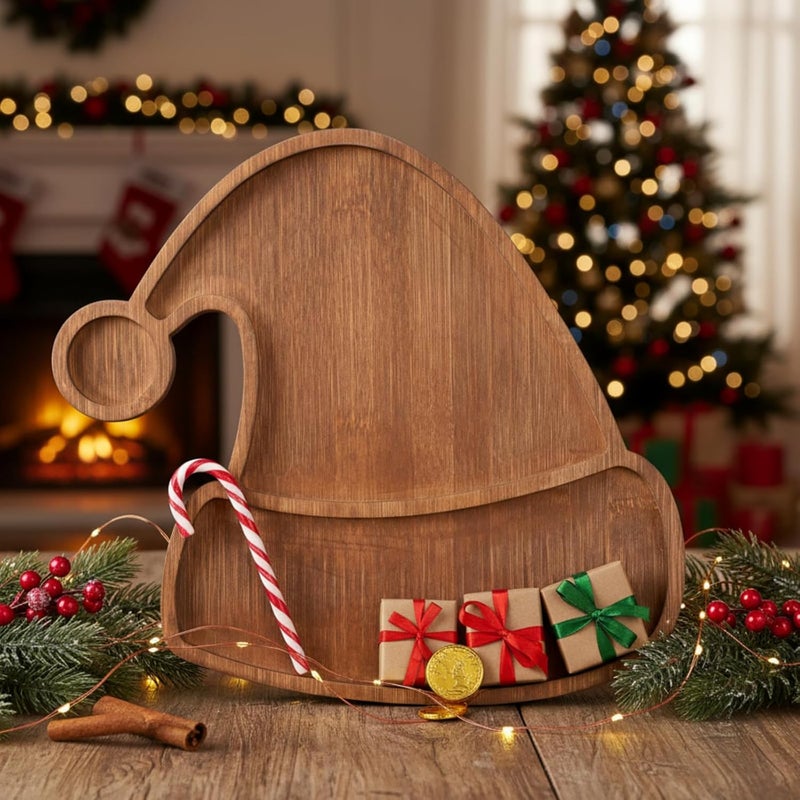 Maxcheck Santa Hat Christmas Serving Tray Platter Charcuterie Board Christmas Wood Serving Dish Cutting Board Rustic Farmhouse 11.42 x 10.43 Inches Table Plate for Cheese Food Fruit Party - Image 5