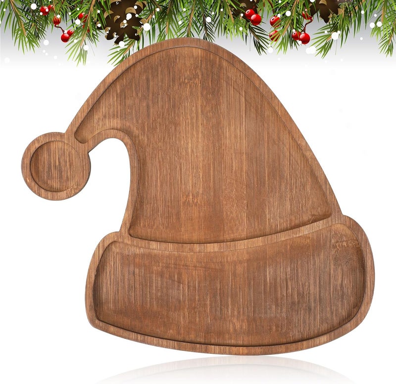 Maxcheck Santa Hat Christmas Serving Tray Platter Charcuterie Board Christmas Wood Serving Dish Cutting Board Rustic Farmhouse 11.42 x 10.43 Inches Table Plate for Cheese Food Fruit Party - Image 1