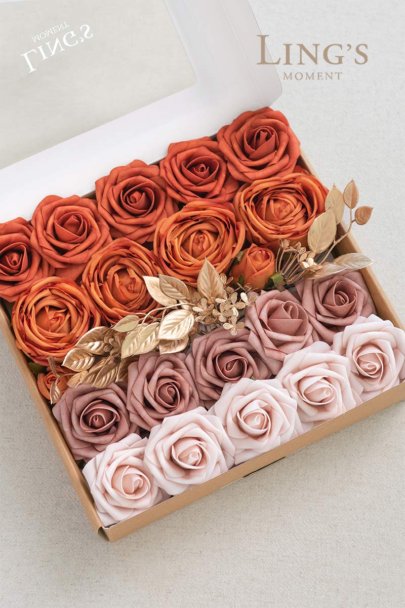 Ling's moment Ling's Moment Artificial Flowers Fake Silk Roses Faux Foam Flower Combo for DIY Wedding Bouquets Centerpieces Arrangements Bridal Shower Party Home Decorations  Orange & Dusty Rose  21pcs  - Image 5