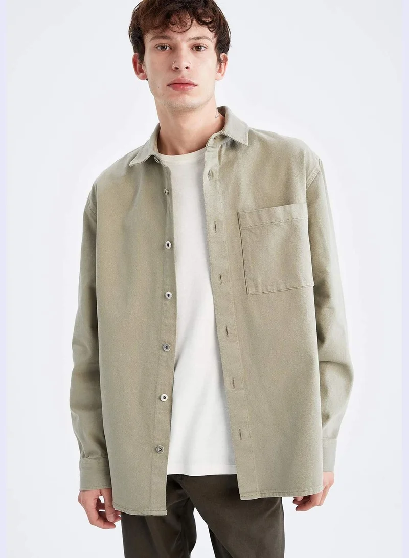 DeFacto Relax Fit Long Sleeve Twill Shirt