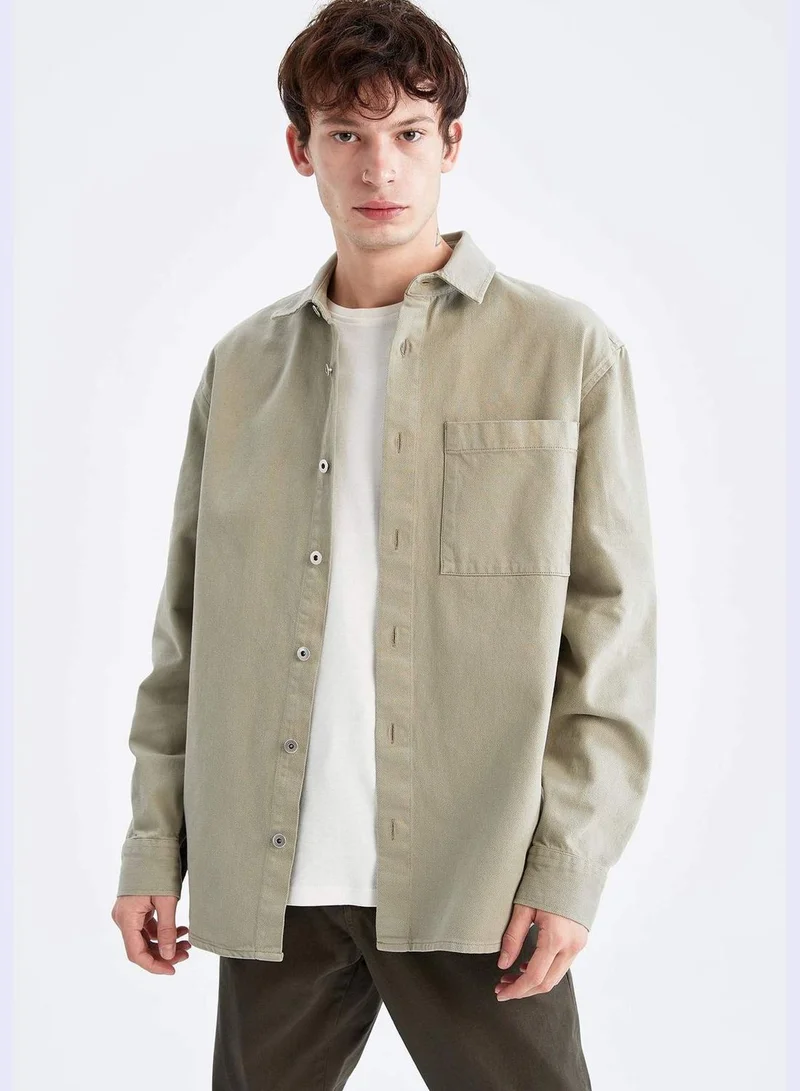 DeFacto Relax Fit Long Sleeve Twill Shirt