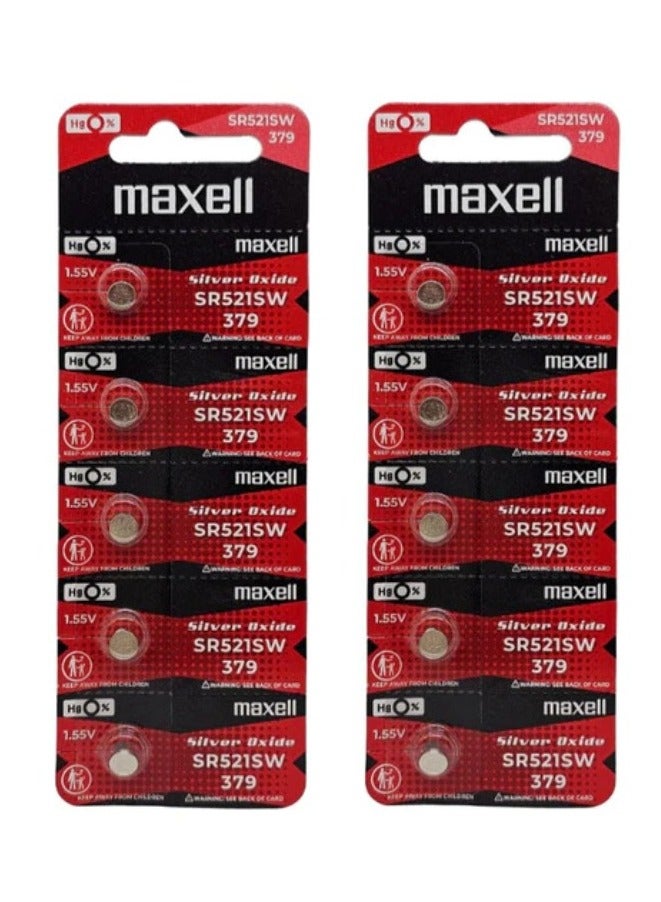 Maxell 10-Pieces Maxell SR521SW / 379 Silver Oxide Hg0% 1.55V (maxell) Japan Batteries