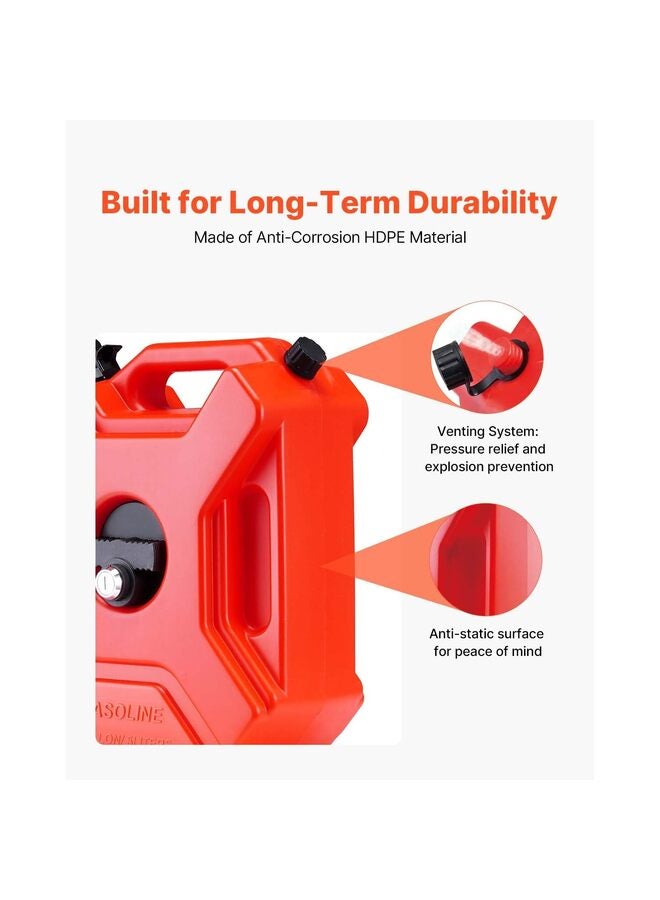 Transfer Tank Fits 1.3 Gallon/5L, Gallon Tank with Spout and Lockable Bracket, Storage Transfer Device with Auto-Off Function Adjustable Flow Rate, Ideal for Most Cars Motorcycle Red - Image 3