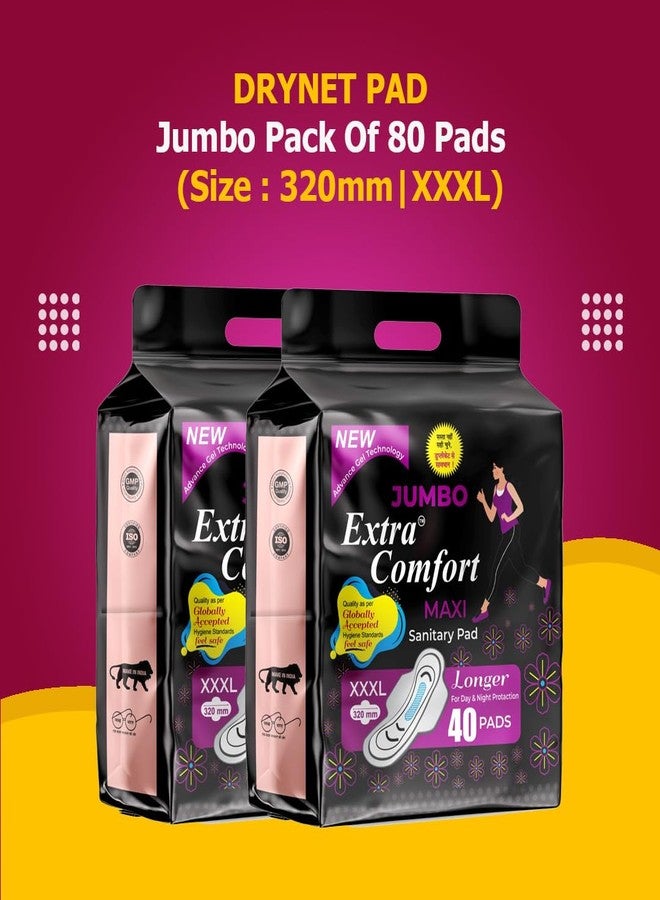 dharmik Extra Comfort Sanitary Pads for Women with Wings | Dry-net Soft & Comfortable Sanitary Napkins for Day & Night Protection - XXXL (combo pack of 2) (80 pads) Sanitary Pad (Pack of 80) - Image 2