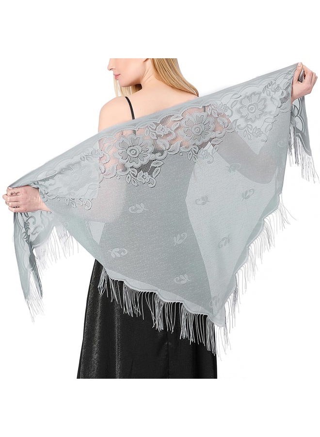 Ladiery Triangle Lace Shawls and Wraps for Evening Dresses with Tassels for Evening Party Mesh Wedding Shawls - Image 1