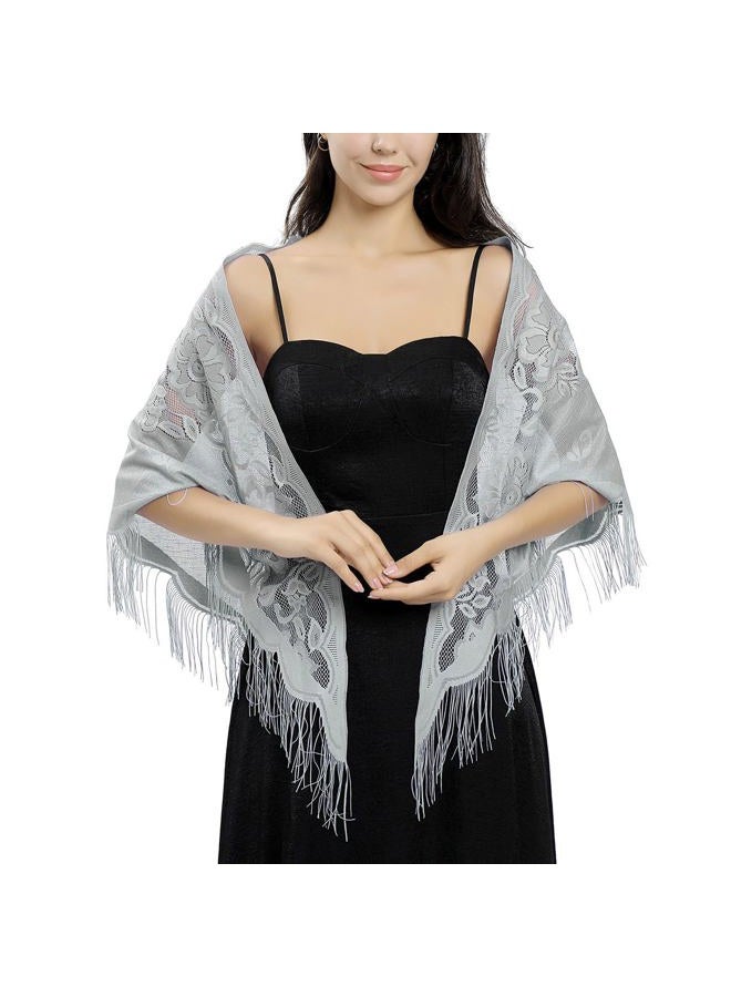 Ladiery Triangle Lace Shawls and Wraps for Evening Dresses with Tassels for Evening Party Mesh Wedding Shawls - Image 3