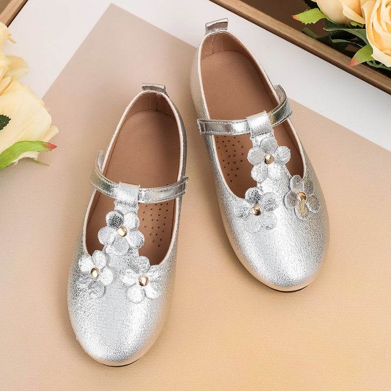 Girls' Leather Shoes, Fashion Small Floral Flat Shoes, Little Girls' Solid Color Princess Shoes, Soft-Soled Dance Shoes - Image 3