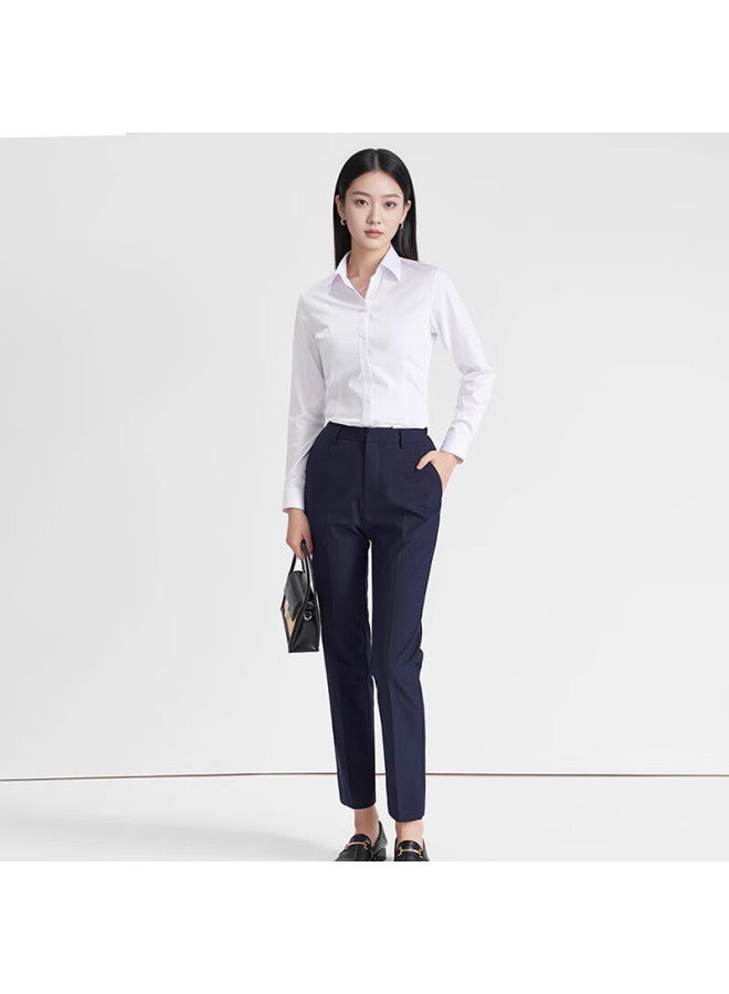 Teluoman Spring And Autumn New Long Sleeve Women's Shirt V-neck Elegant Casual Slim Business Professional Workwear Formal Interview White Shirt - Image 1