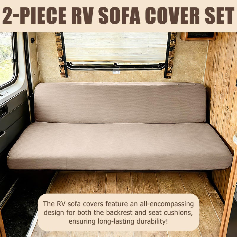 DIFEDO RV Couch Covers for Sofa Bed,2 Piece Washable Backrest & Seat Armless Sofa Couch Covers Stretch Furniture Protector with Elastic Bottom for Jackknife Sleeper Sofas (Khaki) - Image 3