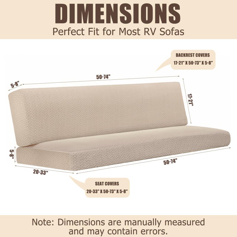 DIFEDO RV Couch Covers for Sofa Bed,2 Piece Washable Backrest & Seat Armless Sofa Couch Covers Stretch Furniture Protector with Elastic Bottom for Jackknife Sleeper Sofas (Khaki) - Image 2
