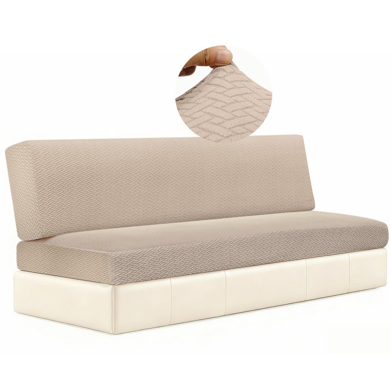 DIFEDO RV Couch Covers for Sofa Bed,2 Piece Washable Backrest & Seat Armless Sofa Couch Covers Stretch Furniture Protector with Elastic Bottom for Jackknife Sleeper Sofas (Khaki) - Image 1