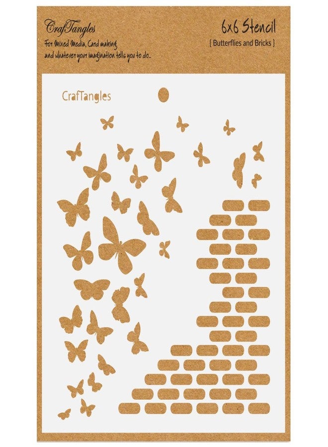 CrafTangles Art and Craft Stencil - Butterflies and Bricks, 6x6 inch, Reusable, use for DIY Painting on Canvas, Fabric, Cloth, Paper, Glass, Furniture, Wall, Mixed Media and Decoupage, 1Pc, CTCS84