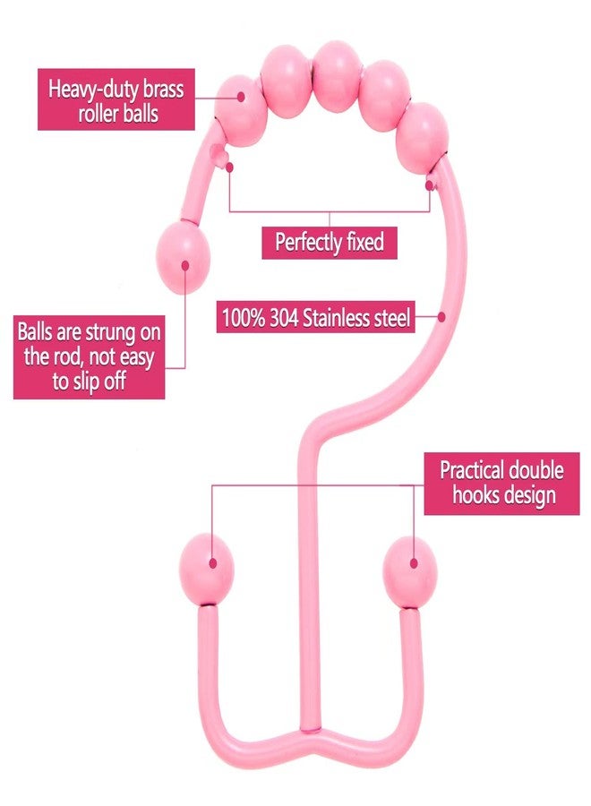Qazvmlp Shower Curtain Hooks,304 Stainless Steel Shower Rings for Bathroom,Double Glide Shower Hooks for Bathroom Shower Curtain Rods Curtains,Set of 12 Hooks,Light Pink（Shower Curtain Hooks Style A ） - Image 2