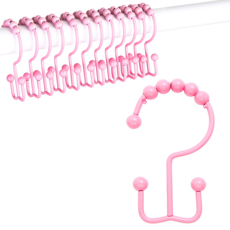 Qazvmlp Shower Curtain Hooks,304 Stainless Steel Shower Rings for Bathroom,Double Glide Shower Hooks for Bathroom Shower Curtain Rods Curtains,Set of 12 Hooks,Light Pink（Shower Curtain Hooks Style A ） - Image 1