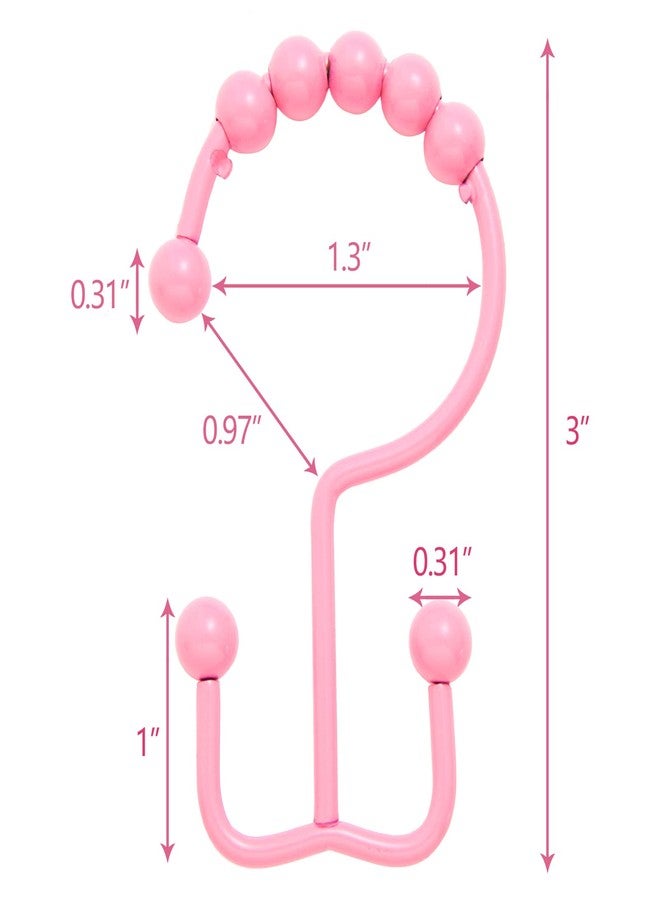 Qazvmlp Shower Curtain Hooks,304 Stainless Steel Shower Rings for Bathroom,Double Glide Shower Hooks for Bathroom Shower Curtain Rods Curtains,Set of 12 Hooks,Light Pink（Shower Curtain Hooks Style A ） - Image 3