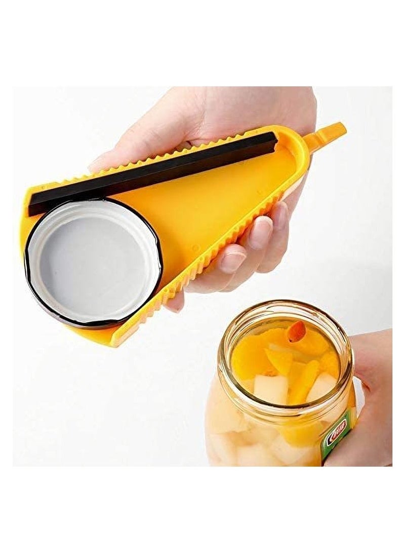 NIBEMINENT Jar Opener, 5-in-1 Multifunctional Bottle Can Opener Handheld for Weak Hands and Seniors with Arthritis, Non-slip Silicone Practical V-shaped Design Kitchen Tools(Yellow)  - Image 1
