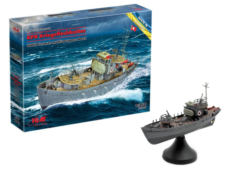 ICM S.018 - Boat Model KFK Kriegsfischkutter, Plastic Millitary Ship WWII German Multi-Purpose Boat - Scale 1:350 - Image 1