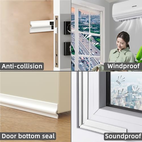 ESUFEIR 118 Inch Window Weather Stripping Door Seal Strip for Bottom and Side of Door-White,Self Adhesive PU Foam Weather Strip for Window Trim and Door Insulation Soundproofing,Door Sweep for Interior Doors - Image 2
