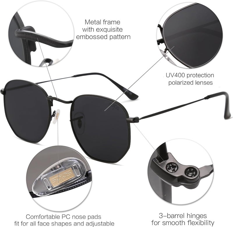 Sojos Cross-material combo compatible Square Polarized Sunglasses for Women Men Small Hexagonal Polygon Mirrored Lens SJ1072 Global light sturdy raw material - Image 4