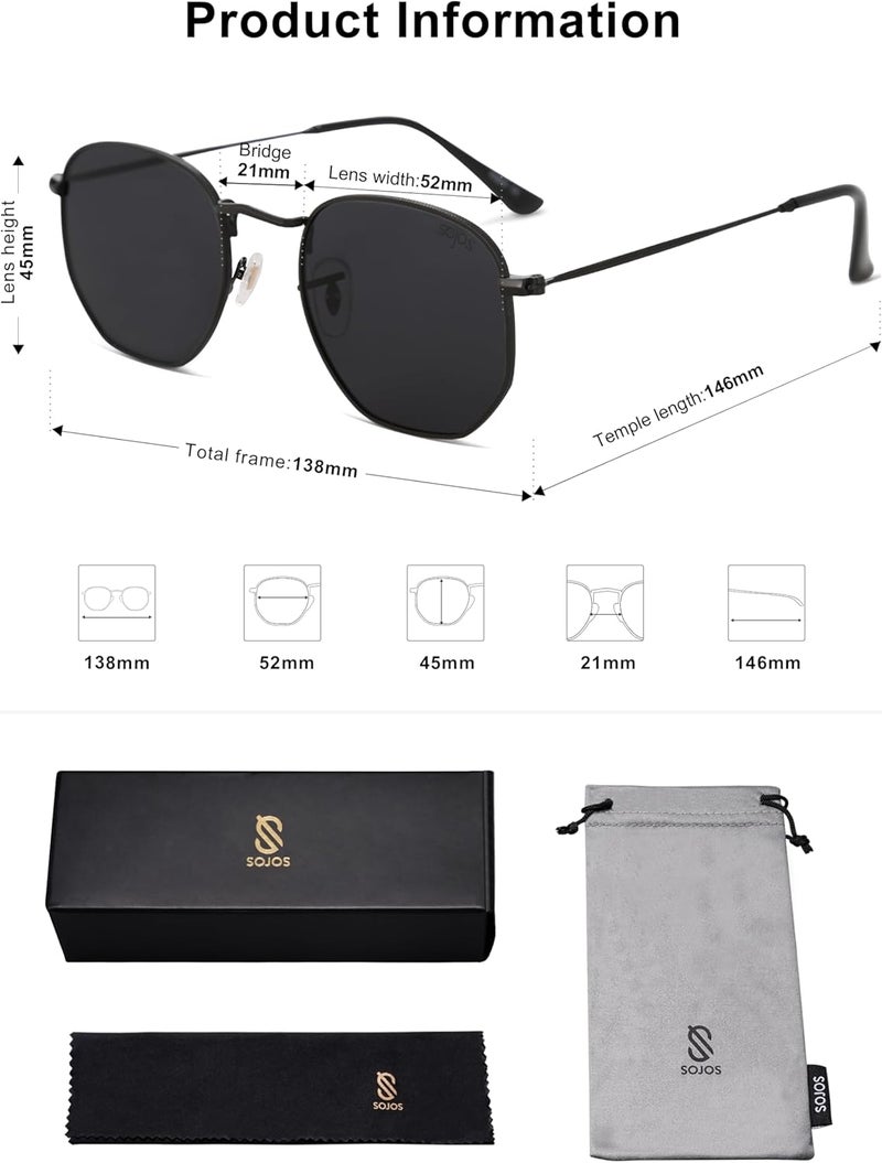Sojos Cross-material combo compatible Square Polarized Sunglasses for Women Men Small Hexagonal Polygon Mirrored Lens SJ1072 Global light sturdy raw material - Image 5