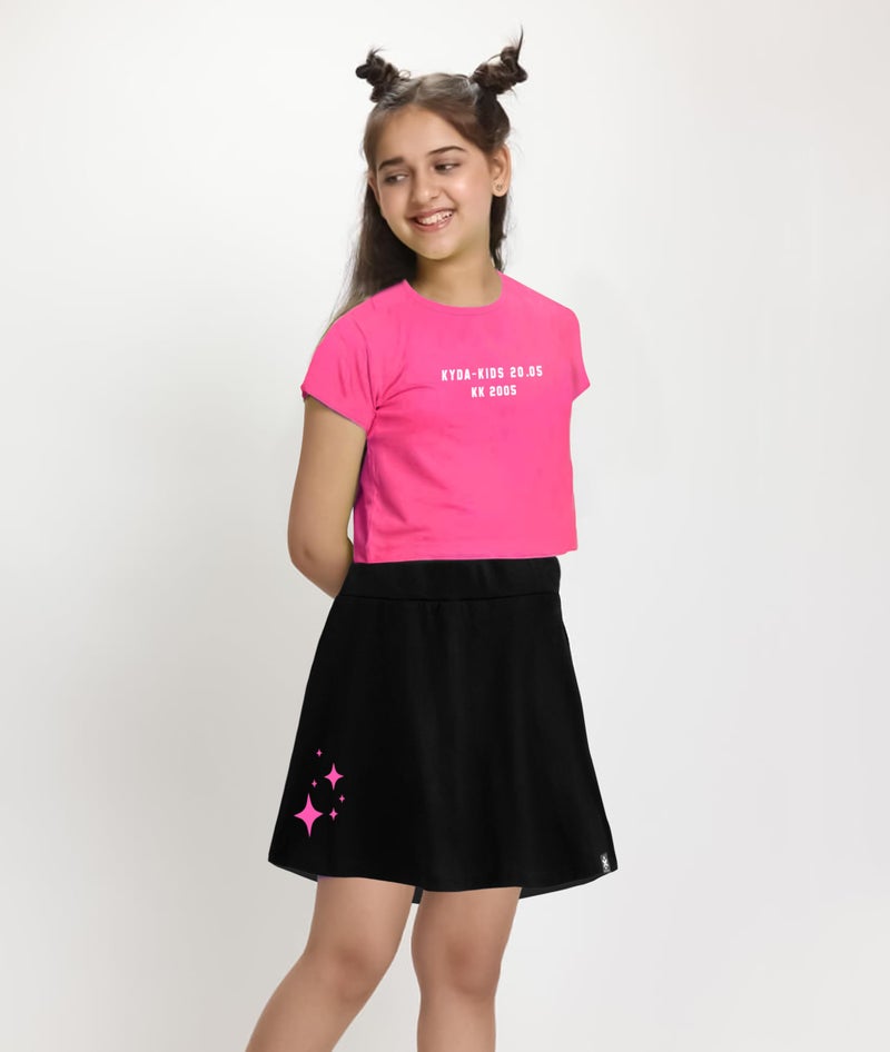 KYDA KIDS® Girls Premium 100% Cotton Crop Top and Skater Skirt Co-Ord Set with Inner Shorts | Printed Casual Summer Outfit | Soft Breathable Kids Wear - Image 5
