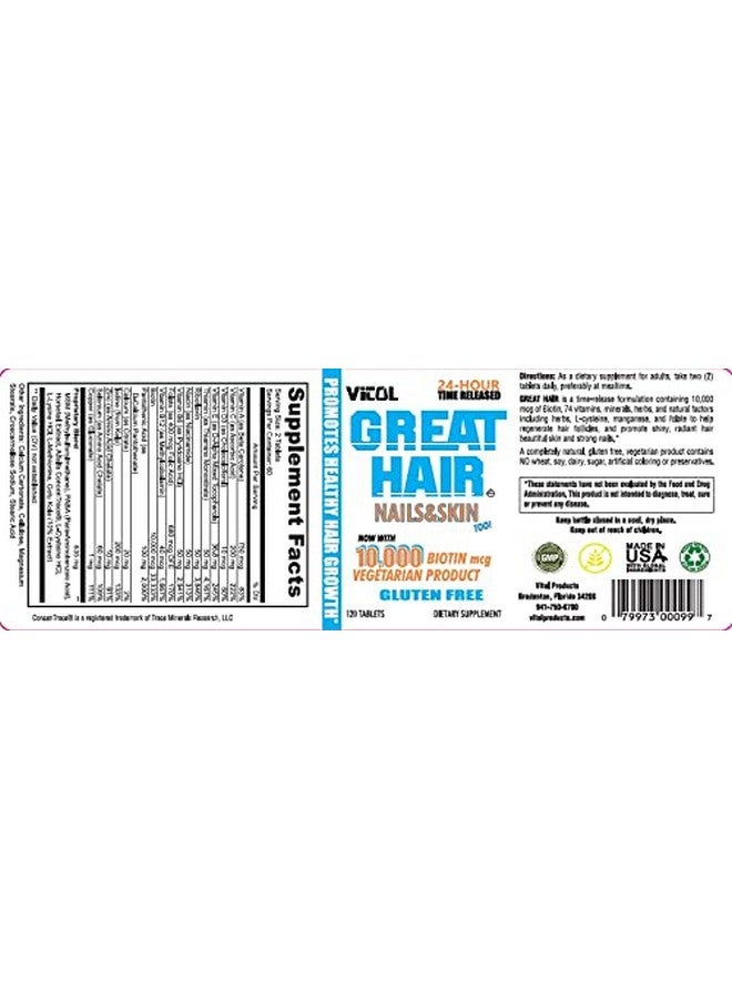 Vitol Great Hair Time Released 10,000 mcg Biotin, 120 Tablets - Image 5