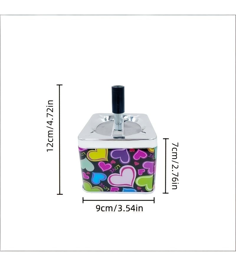 Metal Square Press And Rotate Ashtray With Lid Style 1 Vintage Dustproof Design Desktop Decoration For Bar Smoking Area - Image 3