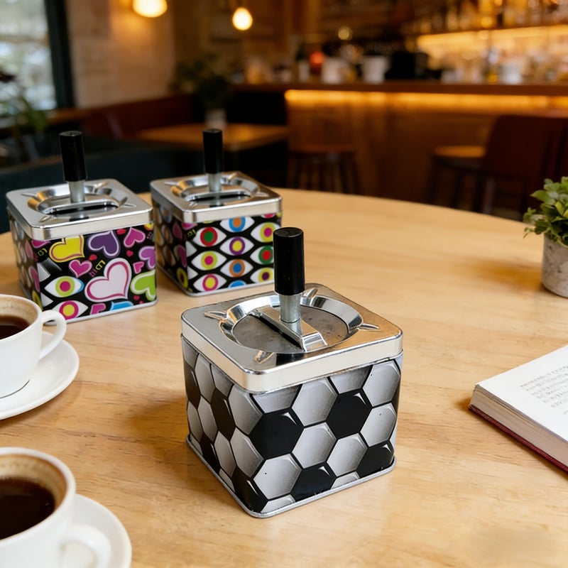 Metal Square Press And Rotate Ashtray With Lid Style 1 Vintage Dustproof Design Desktop Decoration For Bar Smoking Area - Image 5