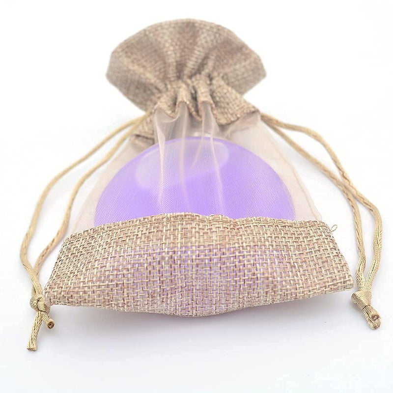 KUPOO 20PCS 3.5x5.5 Inches Clear Window Small Linen Burlap Sheer Organza Gift Bag for Wedding Party Favors Cosmetic Samples Goodies Mesh Pouch (Natural) - Image 4