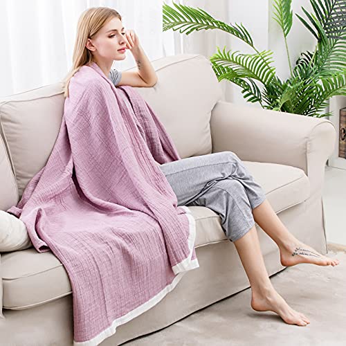 SE SOFTEXLY Cotton Muslin Throw Blanket for Adults,Breathable 4-Layer Yarn Dyed Linen Texture Gauze Blanket for Bed Sofa Couch,Super Soft Lightweight Blanket for All Season（50"x60",Lavender Purple） - Image 5