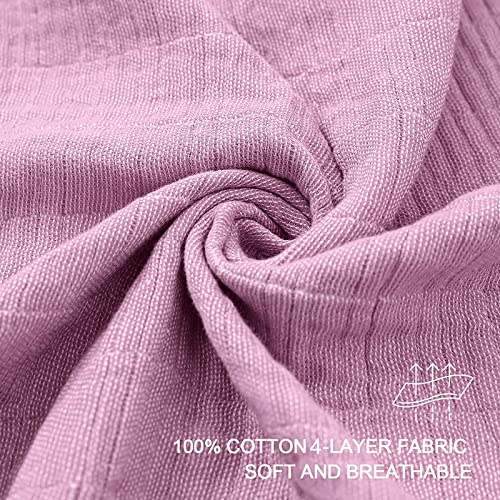 SE SOFTEXLY Cotton Muslin Throw Blanket for Adults,Breathable 4-Layer Yarn Dyed Linen Texture Gauze Blanket for Bed Sofa Couch,Super Soft Lightweight Blanket for All Season（50"x60",Lavender Purple） - Image 3