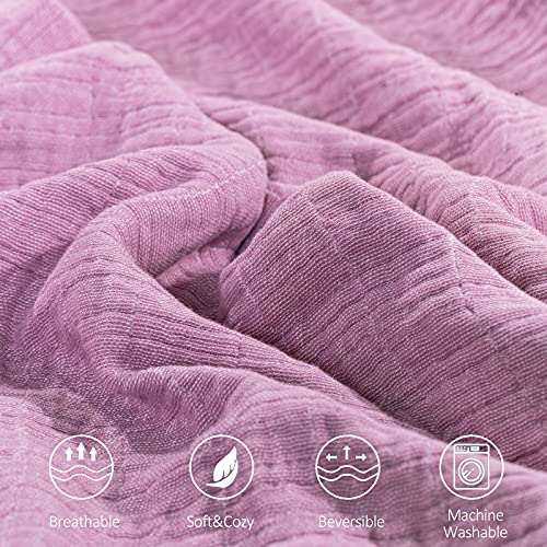 SE SOFTEXLY Cotton Muslin Throw Blanket for Adults,Breathable 4-Layer Yarn Dyed Linen Texture Gauze Blanket for Bed Sofa Couch,Super Soft Lightweight Blanket for All Season（50"x60",Lavender Purple） - Image 2