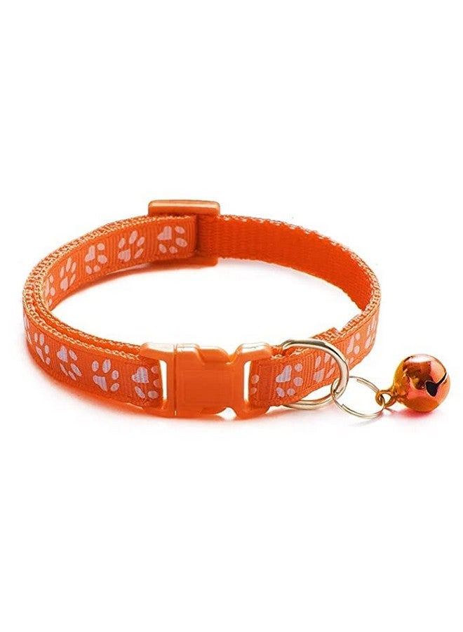 10Mm Adjustable Nylon Paw Print Design Cute Collar And Leash Set With Bell For Dogs & Cat - (Orange) - Image 3