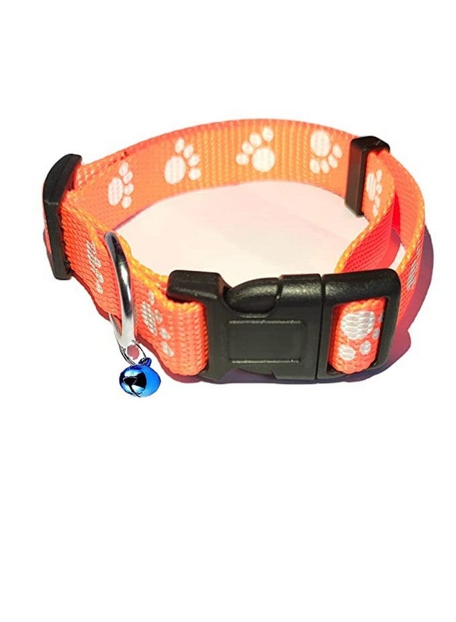 10Mm Adjustable Nylon Paw Print Design Cute Collar And Leash Set With Bell For Dogs & Cat - (Orange) - Image 2
