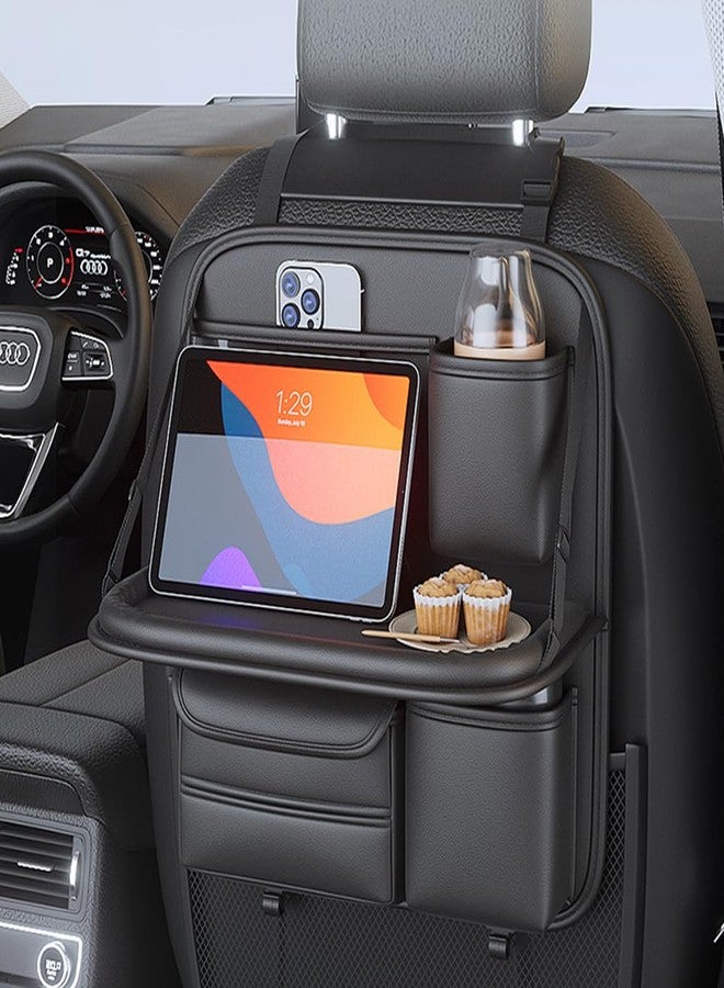 DURASIKO Car Backseat Organizer with Foldable Table Tray,Hanging Storage Bag with Touch Screen Phone Holder,Premium PU Leather Material,Compatible with Most Vehicles,Inner Car Accessories - Image 1