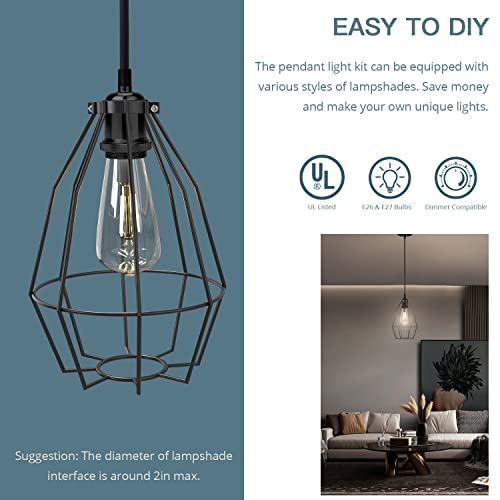 JACKYLED Pendant Light Kit UL Canopy Kit Copper Socket E26 E27 Lampholder Black Woven Fabric Pendant Light Cord Adjustable Ceiling Lighting (Pearl Black) - Image 3