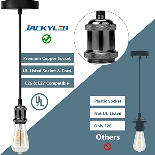 JACKYLED Pendant Light Kit UL Canopy Kit Copper Socket E26 E27 Lampholder Black Woven Fabric Pendant Light Cord Adjustable Ceiling Lighting (Pearl Black) - Image 2