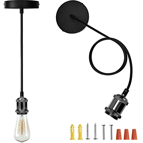 JACKYLED Pendant Light Kit UL Canopy Kit Copper Socket E26 E27 Lampholder Black Woven Fabric Pendant Light Cord Adjustable Ceiling Lighting (Pearl Black) - Image 1