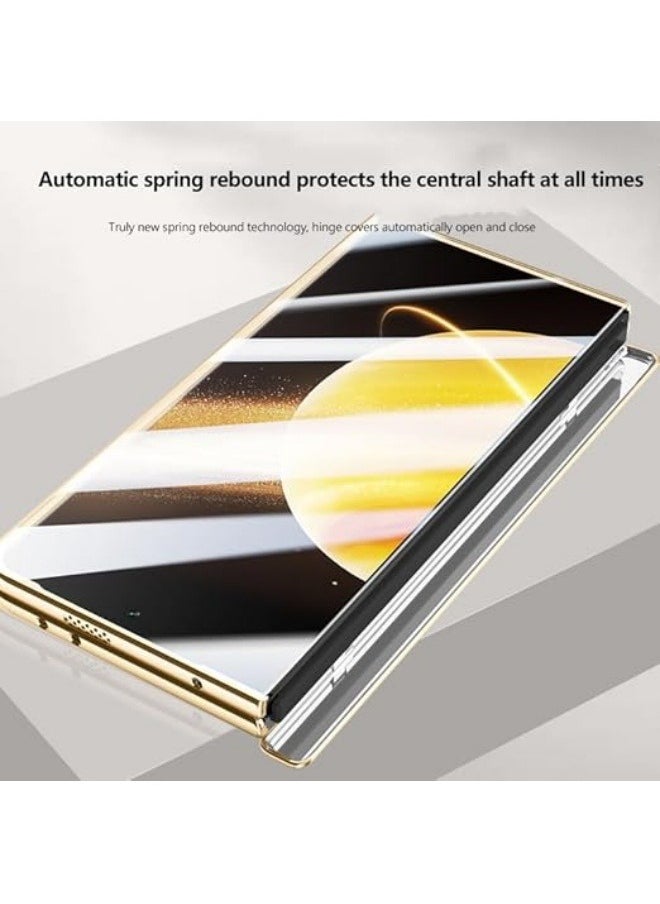 Generic - Compatible with Honor Magic V3 Electroplated Frame Magnetic Hinge Protection Grain Leather Case with Lens Holder Privacy Screen Protector for Magic V3 - Image 1