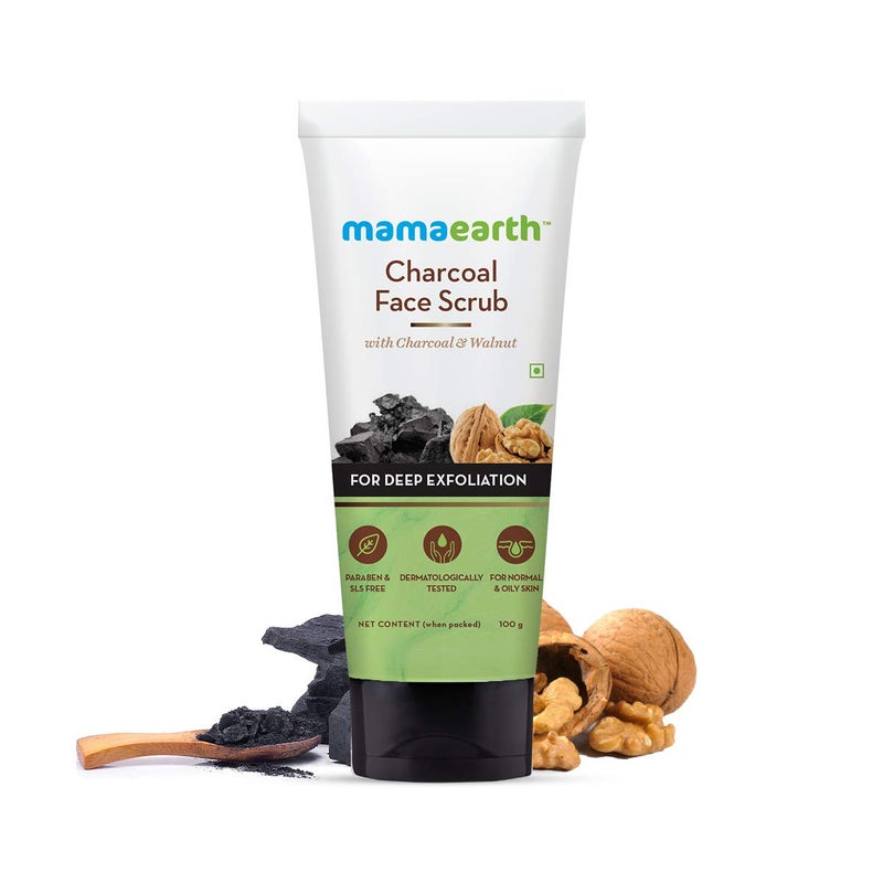 Mamaearth Mamaearth Charcoal Face Scrub with Walnut  Deeply Nourishes Skin  Cleanses Dirt  Excess Oil  for Normal  Oily Skin  353 Oz 100gm 