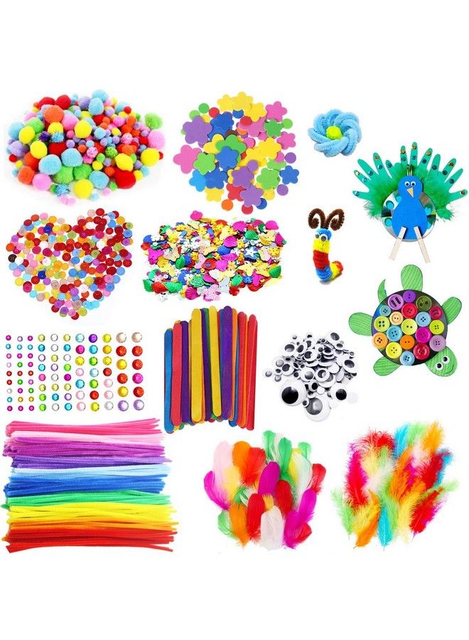 CH HAICHENG Arts And Crafts Supplies For Kids Including Feathers Pipe Cleaners Wiggle Googly Eyes Pom Poms Buttons Ice Cream Sticks Sequins And So On School Kindergarten Homeschool Supplies Crafts For Kids - Image 1
